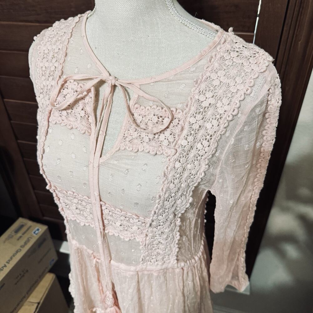 Chelsea Violet Dress Womens M Pink Sheer Lace Boho Romantic Coquette - Picture 2 of 9